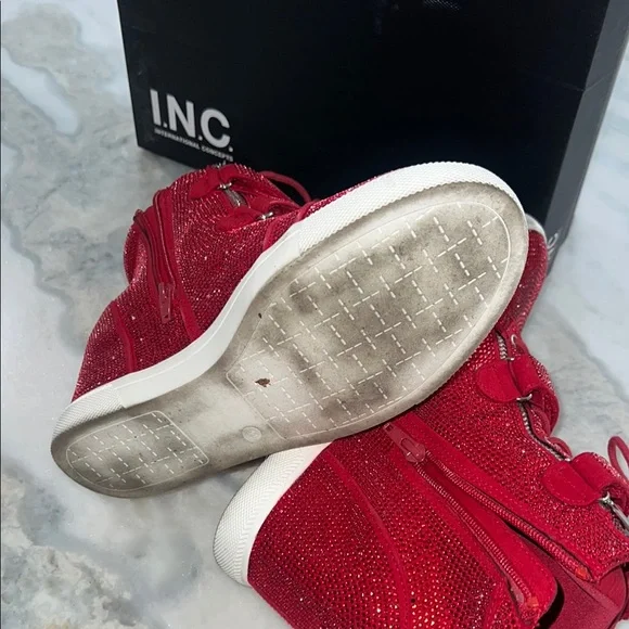 INC International Concepts Red Sparkle High-Top Sneakers - Picture 6 of 7
